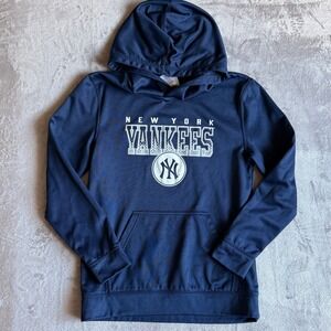 MLB New York Yankees Youth Hoodie Navy Blue Performance Sweatshirt Size L 14/16